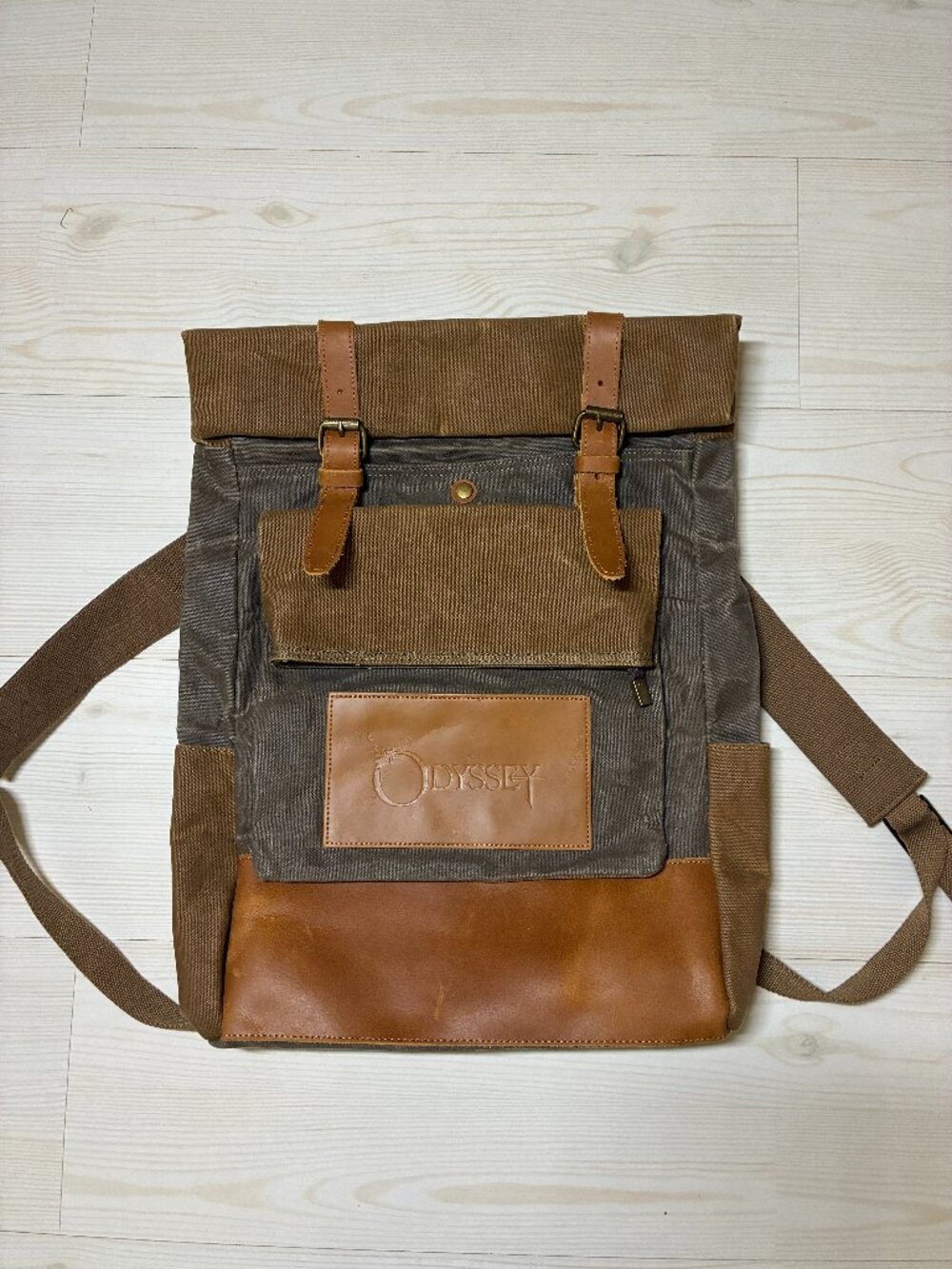 Odyssey Vintage Waxed Canvas & Leather Roll-Top Rucksack Backpack